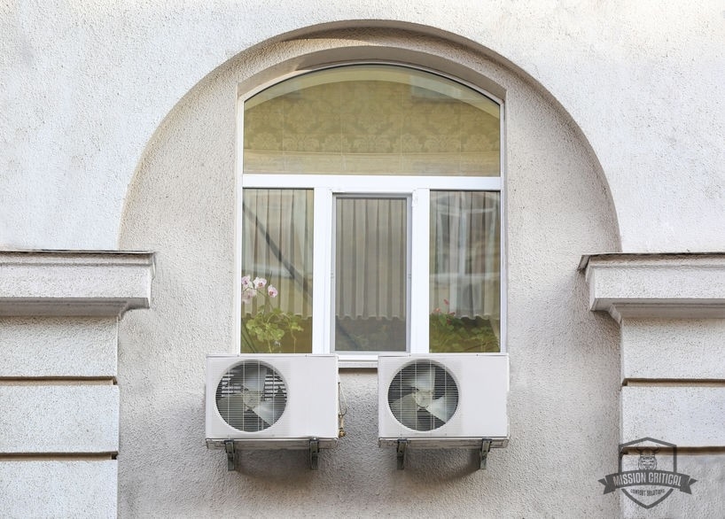 Air conditioners on wall of building, outdoors